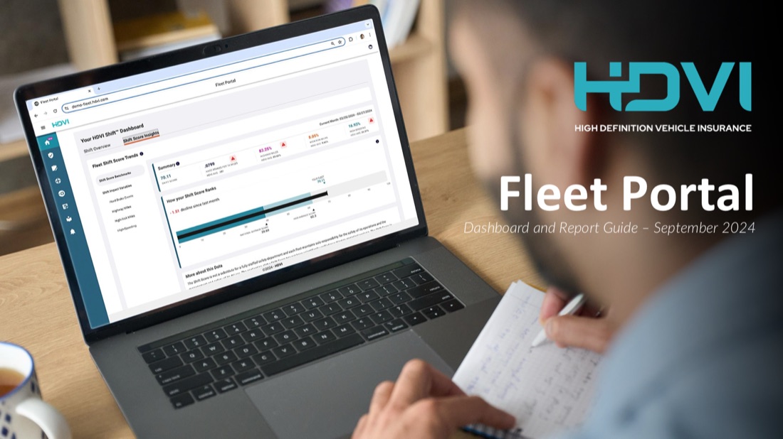 Cover of the HDVI Fleet Portal product guide, showing the Shift dashboard on a laptop screen